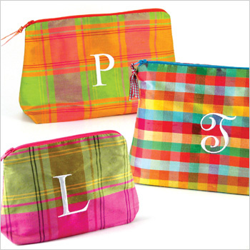 personalized plaid silk cosmetic bag - large size