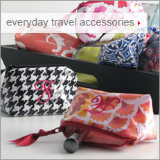 everyday travel accessories: personalized coin purses, purse mirrors, and credit card cases