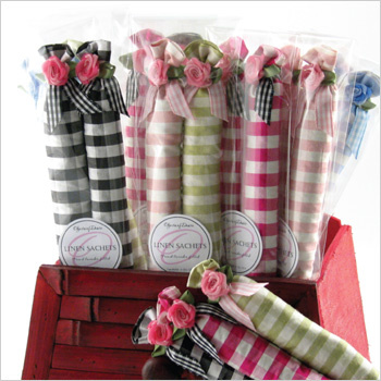French lavender silk gingham stick sachets by Objects of Desire French lavender silk gingham stick sachets by Objects of Desire