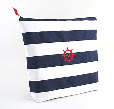 nautical lingerie bag with embroidered ships wheel icon by Objects of Desire