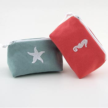 coastal coin purse with embroidered sea life icon