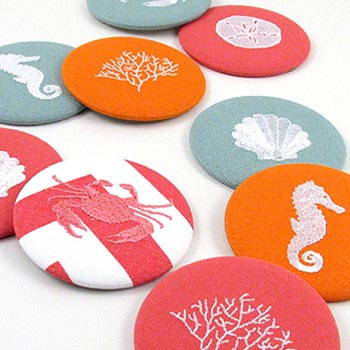coastal purse mirror with embroidered icon