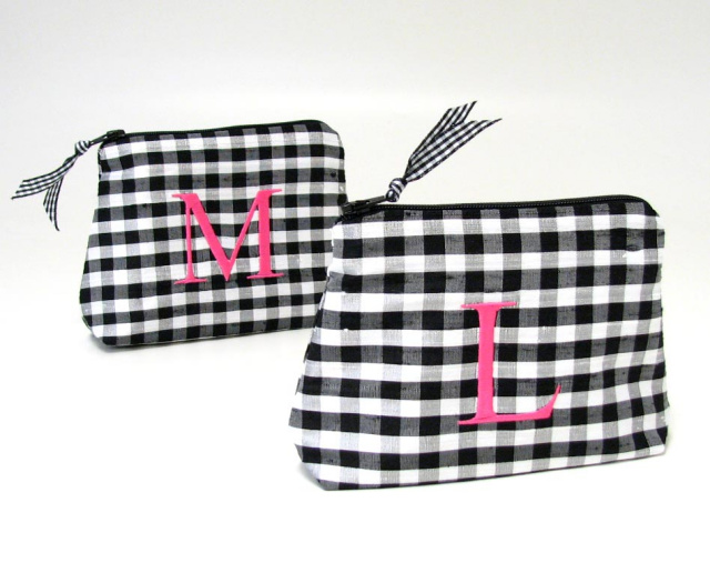 small personalized silk gingham cosmetic bag by Objects of Desire
