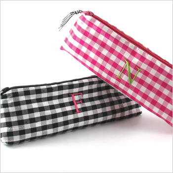 personalized gingham silk cosmetic brush case by Objects of Desire
