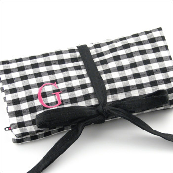 personalized silk gingham jewelry roll