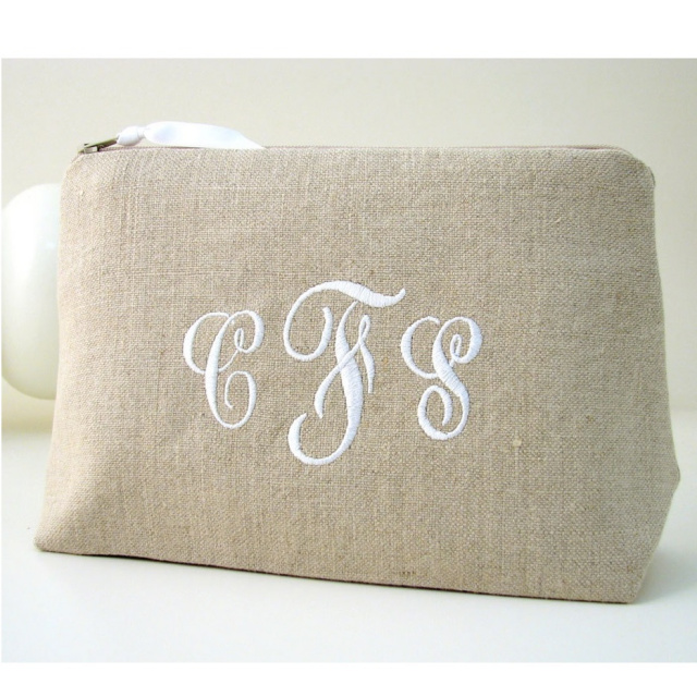 Monogrammed Linen Makeup Bag