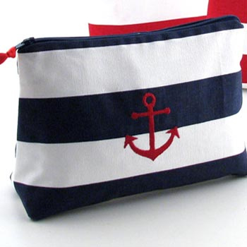 nautical theme large cosmetic bag with embroidered anchor icon
