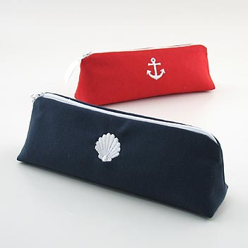 nautical cosmetic brush case is embroidered with a nautical theme icon