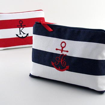 personalized nautical cosmetic bag has an initial anchor monogram-small