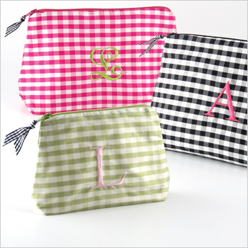 personalized silk gingham cosmetic bag - small