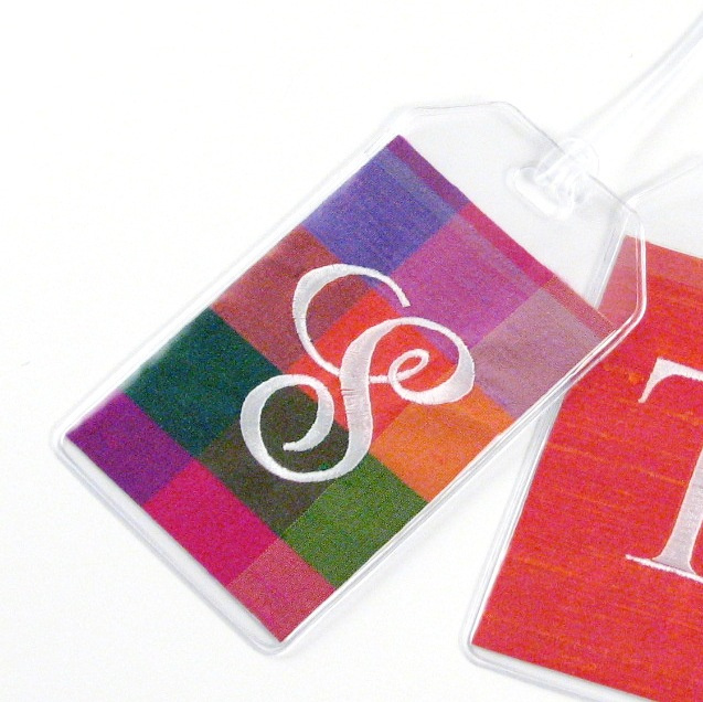 plaid silk luggage tags by Objects of Desire