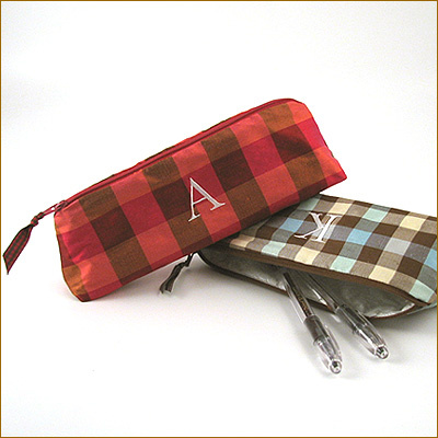 personalized plaid silk cosmetic brush case by Objects of Desire